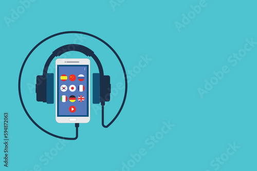 Learning Foreign Language Courses. Smartphone with Educational App.	