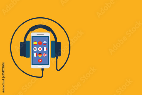Learning Foreign Language Courses. Smartphone with Educational App.	