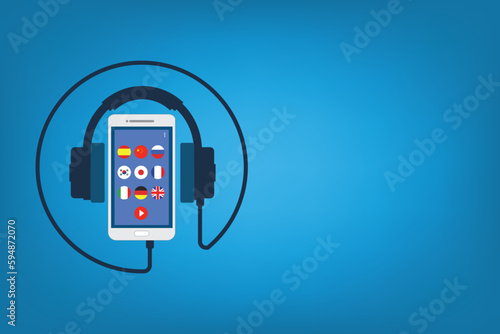 Learning Foreign Language Courses. Smartphone with Educational App.	