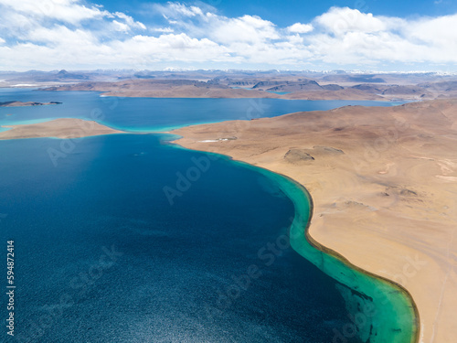 Aerial view of beautiful lake landscape in Tibet,China