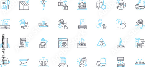 Metropolis building linear icons set. Skyscraper, Tower, Megacity, Urban, Futuristic, Iconic, Landmark line vector and concept signs. Glass,Steel,Contemporary outline illustrations Generative AI