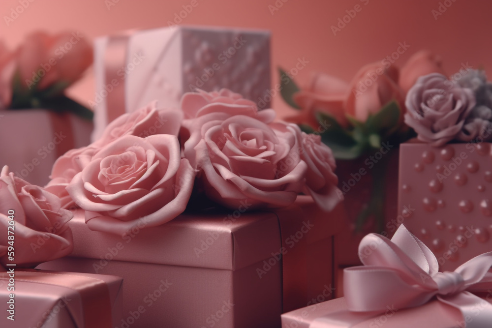  Mom Pretty Gift Boxes and Roses in Pink,  Generative AI	