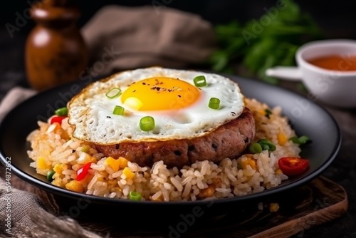 Fried Rice with Fried Egg Delicious Food Photography Illustration Created with Generative AI