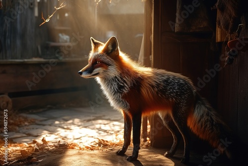 Fox that has entered a chicken coop. Generative AI.