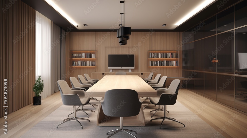 Meeting room interior. Generative AI. Meeting room interior. Generative AI.