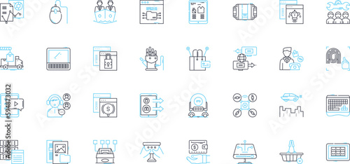 Marketing outreach linear icons set. Engagement, Communication, Targeting, Promotion, Nerking, Advertising, Branding line vector and concept signs. Publicity,Prospecting,Segmentation Generative AI
