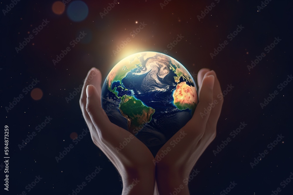 God's hands holding the earth. Generative AI. God's hands holding the earth. Generative AI.