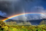 A rainbow appearing in the sky after a rainstorm. Generative AI.