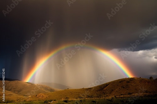 A rainbow appearing in the sky after a rainstorm. Generative AI.