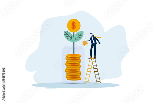 Investment illustration. businessman investing money in self development, businessman finance management and financial literacy concept. Vector illustration.