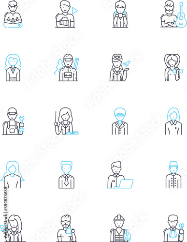 Market data linear icons set. Trends, Analytics, Research, Insights, Reports, Statistics, Forecasting line vector and concept signs. Volatility,Indices,Performance outline illustrations Generative AI