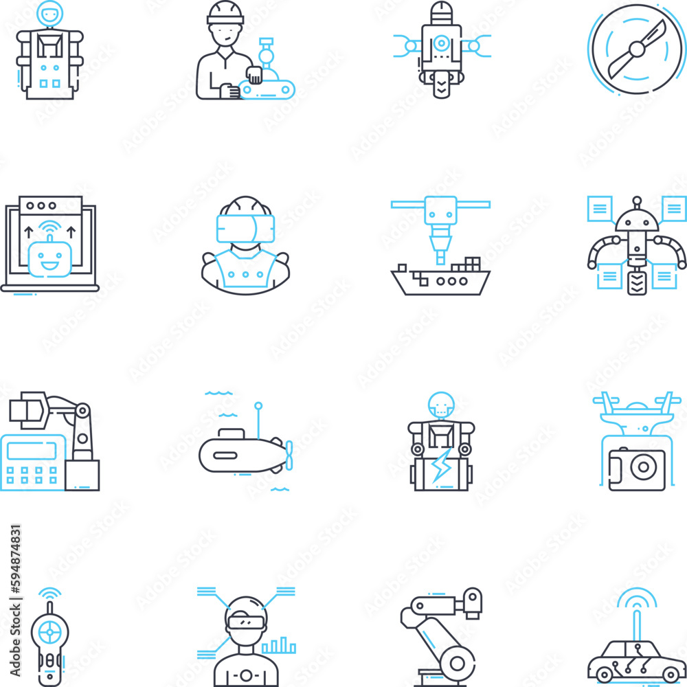 Remote-controlled planes linear icons set. Miniatures, Aerodynamics, Propellers, Flight, Thrust, Aviation, Piloting line vector and concept signs. Foam,Electric,Gasoline outline Generative AI Remote-controlled planes linear icons set. Miniatures, Aerodynamics, Propellers, Flight, Thrust, Aviation, Piloting line vector and concept signs. Foam,Electric,Gasoline outline Generative AI