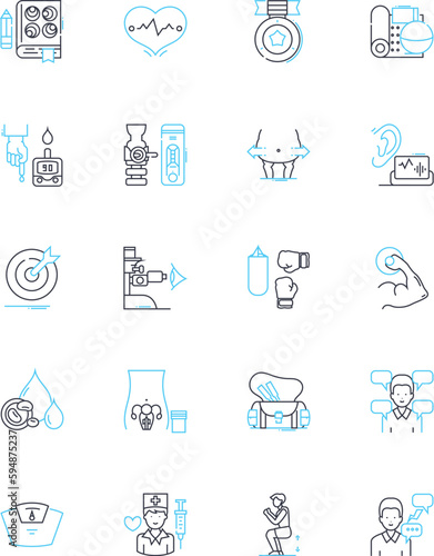 Behavioral therapy linear icons set. Therapy, Counseling, Psychotherapy, Mindfulness, Self-improvement, Recovery, Emotional line vector and concept signs. Generative AI
