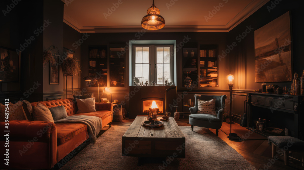 A cozy and inviting living room warm earthy tones , Generative AI A cozy and inviting living room warm earthy tones , Generative AI