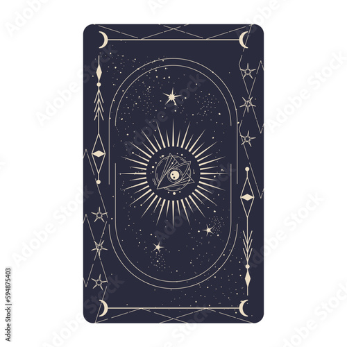 Tarot card set with mystic celestial border. Boho esoteric tarot card with moon and frame. Vector illustration. Sacred geometry celestial triangle