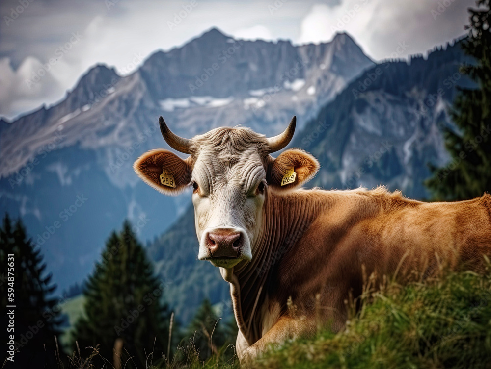 A Swiss Mountain Cow - generative AI A Swiss Mountain Cow - generative AI