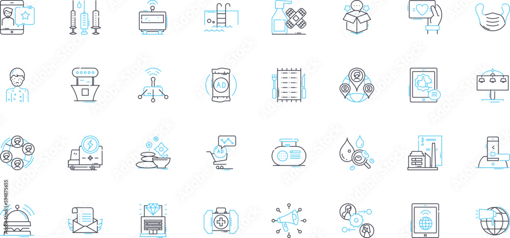 Client relations linear icons set. Trust, Communication, Satisfaction ...