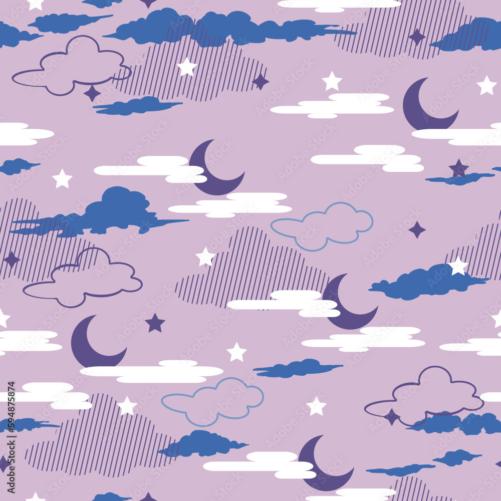Naklejka premium Fantasy Dream Night Dusk Vector Graphic Seamless Pattern