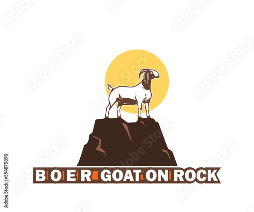 BOER GOAT ON THE ROCK LOGO, silhouette of great ram standing vector illustrations