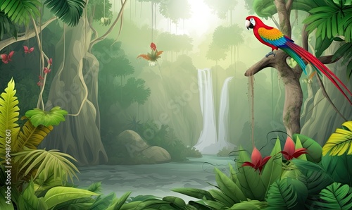 A tropical rainforest adventure complete with parrots Creating using generative AI tools