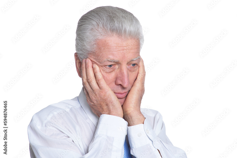 close up portrait of mature businessman in formal wear with headache close up portrait of mature businessman in formal wear with headache