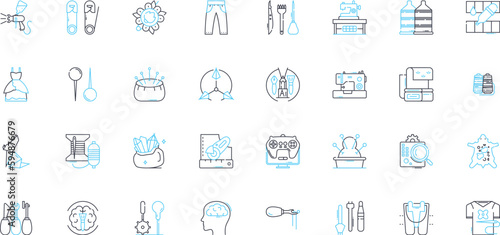 Thrift store linear icons set. Vintage, Secondhand, Bargain, Used, Discount, Recycling, Consignment line vector and concept signs. Sustainable,Donations,Upcycling outline illustrations