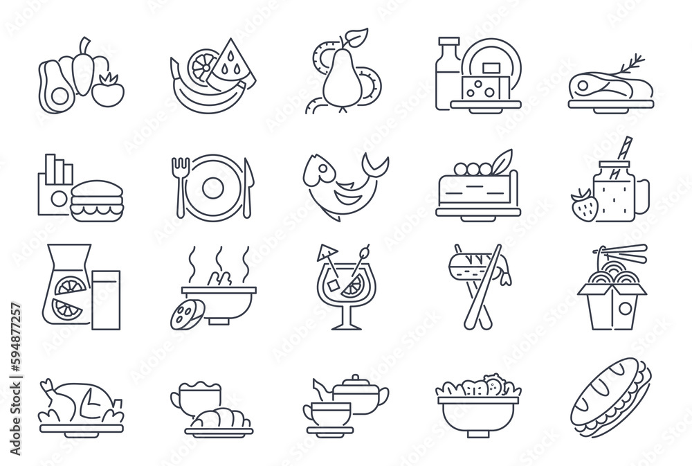 Black and white food icons