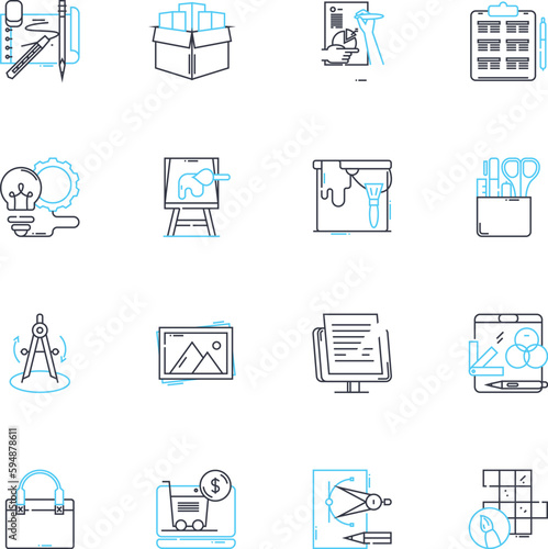 Social ads linear icons set. Targeting, Engagement, Conversion, Clicks, Impressions, Retargeting, Analytics line vector and concept signs. Relevance,Branding,CPC outline illustrations
