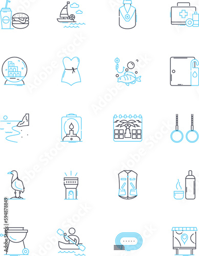 Quiet moments linear icons set. Solitude, Serenity, Reflection, Calmness, Tranquility, Introspection, Stillness line vector and concept signs. Contemplation,Silence,Peacefulness outline illustrations