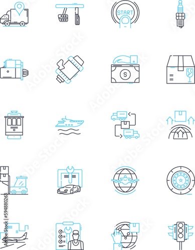 E-commerce Purchasing linear icons set. Checkout, Payment, Cart, Shopping, Delivery, Shipping, Purchase line vector and concept signs. Order,Online,Retail outline illustrations
