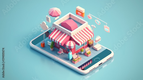shopping cart on mobile phone design multi-dimensional perspectives, organic and geometric shapes, hyper-realistic minimal 