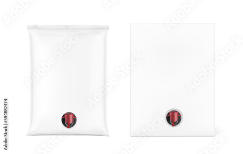 Clear plastic bag in box mockup. Realistic vector mockup isolated on white background. Front view. Perfect for the presentation your product. EPS10.	