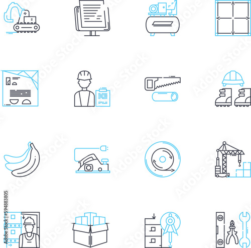 Building linear icons set. Construction, Architecture, Foundation, Brickwork, Masonry, Blueprint, Insulation line vector and concept signs. Plumbing,Electrical,Cement outline illustrations