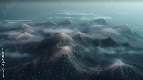 Digital landscape terrain made of dots. generative AI