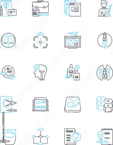 Conceptual frameworks linear icons set. Structure, Insight, Context, Abstraction, Framework, Theory, Model line vector and concept signs. Paradigm,Concept,Overview outline illustrations