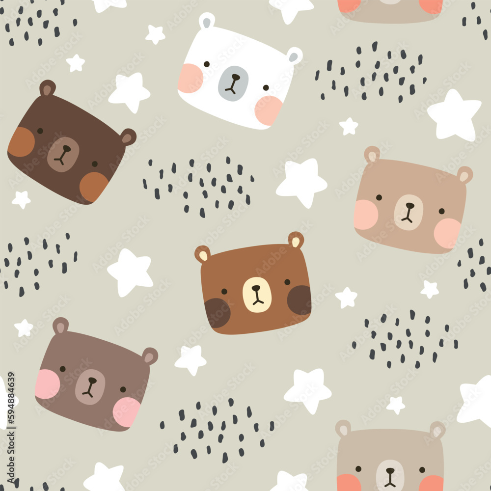 Teddy Bear Seamless Pattern Background, Happy cute bear, Cartoon Panda ...