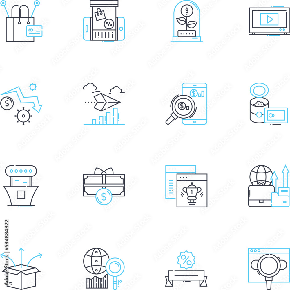 Discount buying linear icons set. Bargain, Sale, Clearance, Savings, Mark-down, Affordable, Thrifty line vector and concept signs. Frugal,Discounted,Economical outline illustrations Discount buying linear icons set. Bargain, Sale, Clearance, Savings, Mark-down, Affordable, Thrifty line vector and concept signs. Frugal,Discounted,Economical outline illustrations