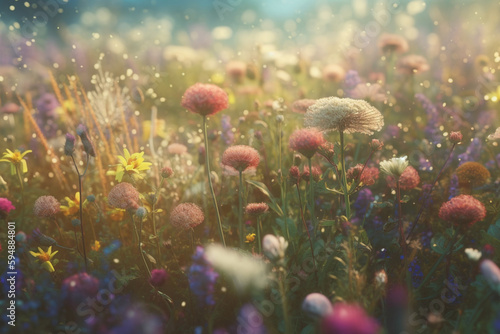 Beautiful dreamy flowers in a meadow with bokeh, generative ai © soupstock