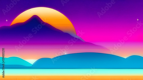 Cartoon landscape with hills and mountains silhouettes, nature horizontal background - AI Generative illustration © Aman