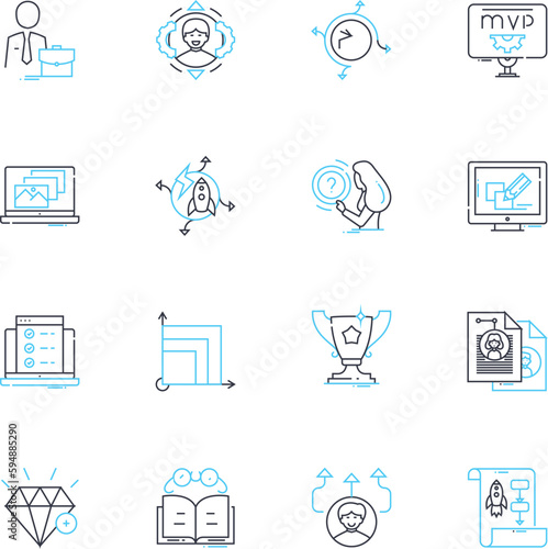 Dynamic strategy linear icons set. Agility, Adaptability, Flexibility, Innovation, Progression, Growth, Movement line vector and concept signs. Evolution,Development,Advancement outline illustrations