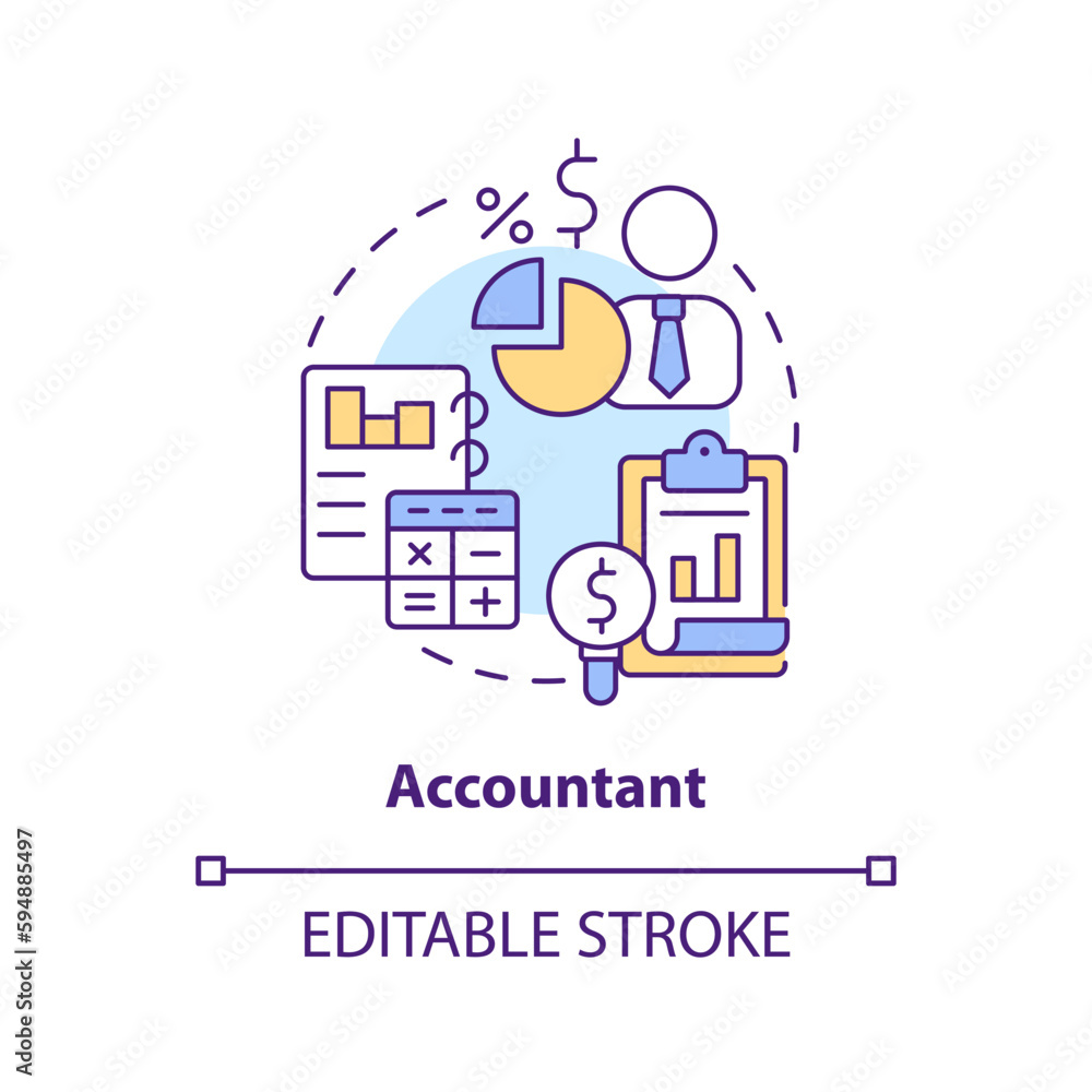 Accountant concept icon. Professional service. Financial report. Accounting career abstract idea thin line illustration. Isolated outline drawing. Editable stroke. Arial, Myriad Pro-Bold fonts used