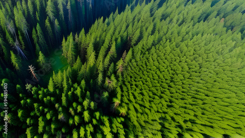 Aerial top view forest tree, Rainforest ecosystem and healthy environment concept and background, Texture of green tree forest view from above - AI Generative