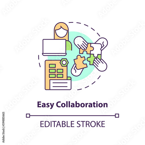 Easy collaboration concept icon. Facilitate cooperation. Accounting software benefit abstract idea thin line illustration. Isolated outline drawing. Editable stroke. Arial, Myriad Pro-Bold fonts used