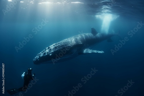 diver and whale. Generative AI