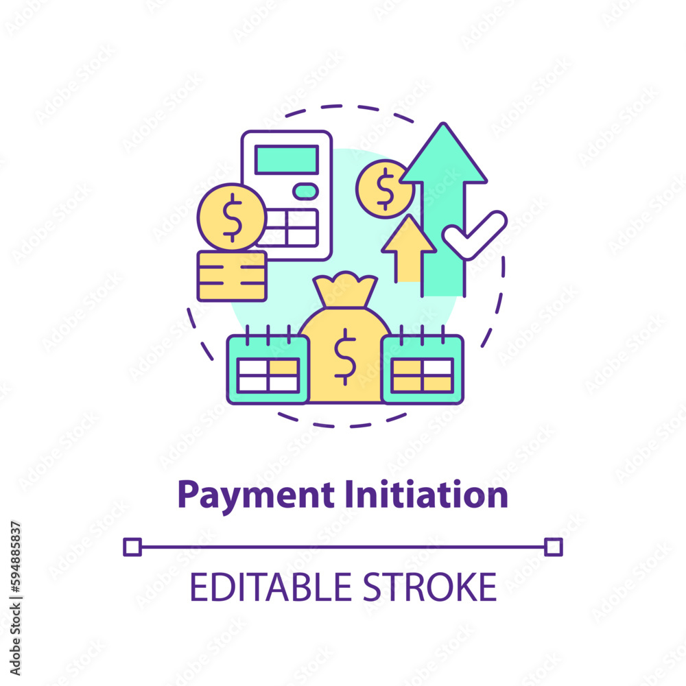 Payment initiation concept icon. Automated clearing house. How ACH work abstract idea thin line illustration. Isolated outline drawing. Editable stroke. Arial, Myriad Pro-Bold fonts used