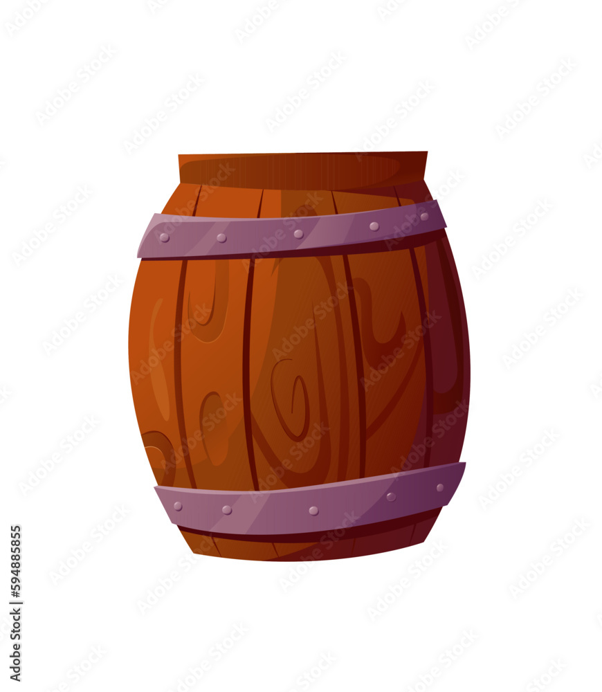 Wooden Barrel in Cartoon Style. Ui Game Assets. Wood Container. Vector Illustration. Wooden Barrel in Cartoon Style. Ui Game Assets. Wood Container. Vector Illustration.