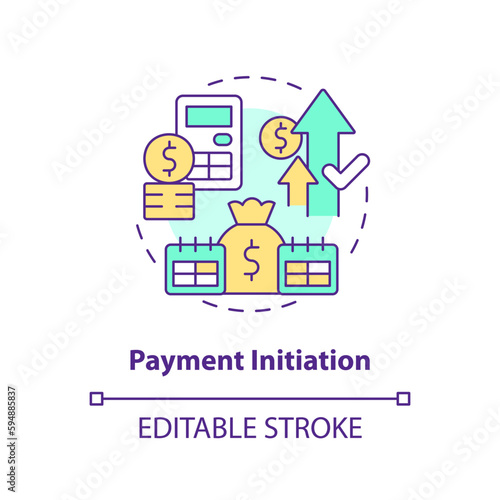 Payment initiation concept icon. Automated clearing house. How ACH work abstract idea thin line illustration. Isolated outline drawing. Editable stroke. Arial, Myriad Pro-Bold fonts used