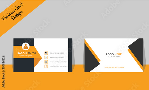 Digital business card design. Portrait and landscape orientation. Modern business card template yellow, black and white colors. Simple clean vector diagram. Nice graphic art. 