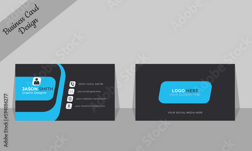  Create business card blue and black colors. Portrait and landscape impulse. Simple clean vector diagram. Beautiful graphic sketch. Digital business card design. 
