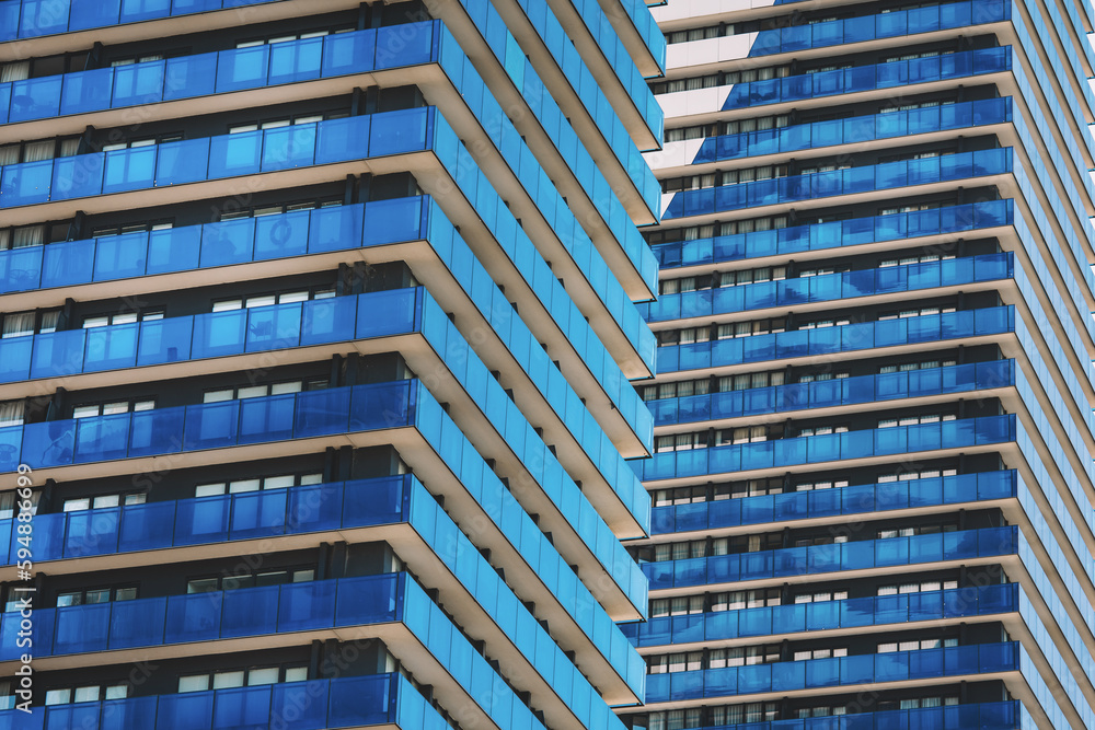 Blue balconies of the skyscrapers Blue balconies of the skyscrapers